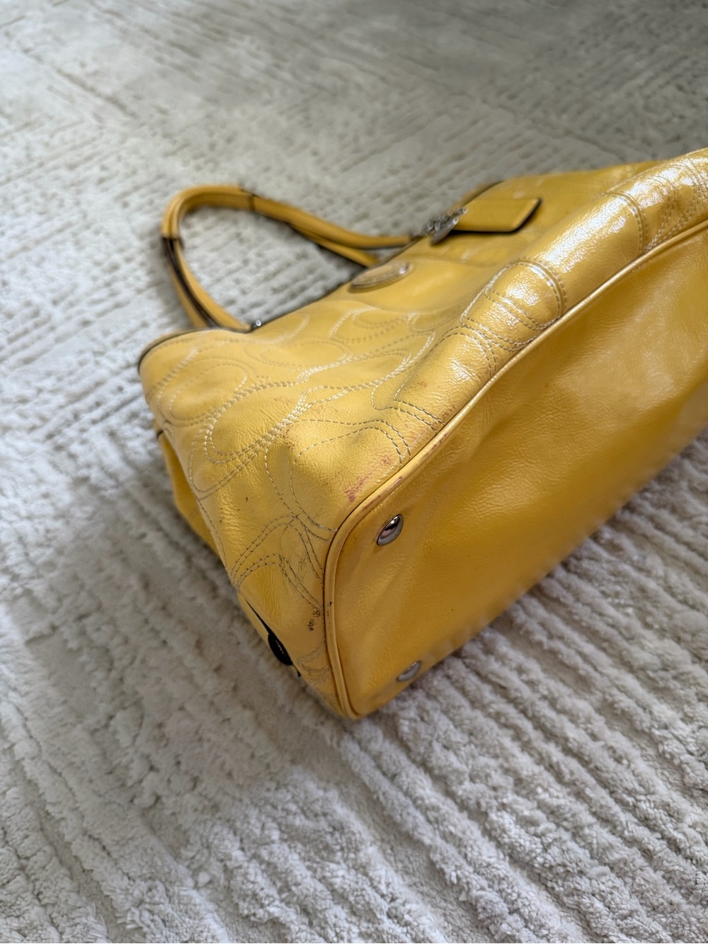 Coach y2k yellow tote patent leather kisslock purse handbag - Picture 3 of 12